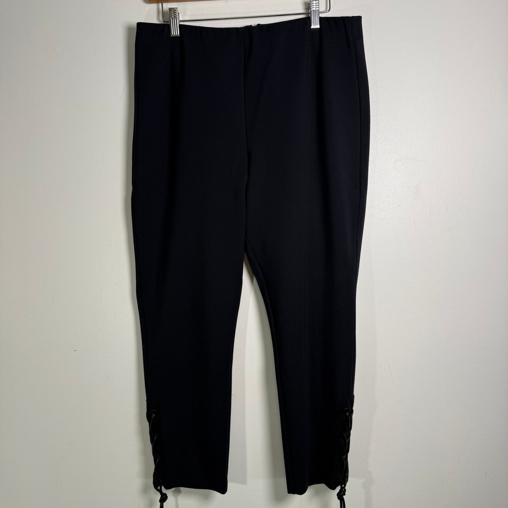 Rag & Bone Lace Up Ankle Pants 14 Navy Blue Cropped High Rise Ponte Trousers